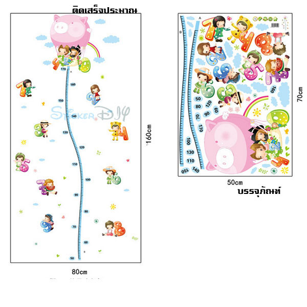 Transparent Wall sticker สติ๊กเกอร์ติดผนัง ที่วัดส่วนสูง บอลลูนตัวเลขหรรษา (กว้าง80cm.xสูง160cm)