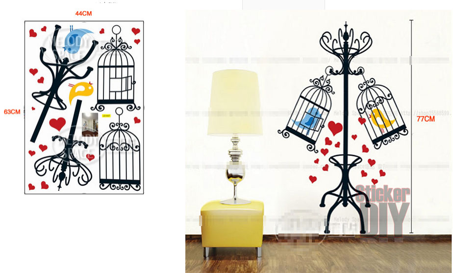 Transparent wall sticker สติ๊กเกอร์ติดผนัง Loving couple birdcage (กว้าง50cm.xสูง77cm.)