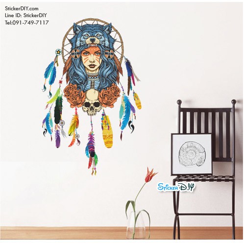 Transparent wall sticker สติ๊กเกอร์ติดผนัง Dreamcatcher สไตล์E (กว้าง40cm.xสูง62cm.)