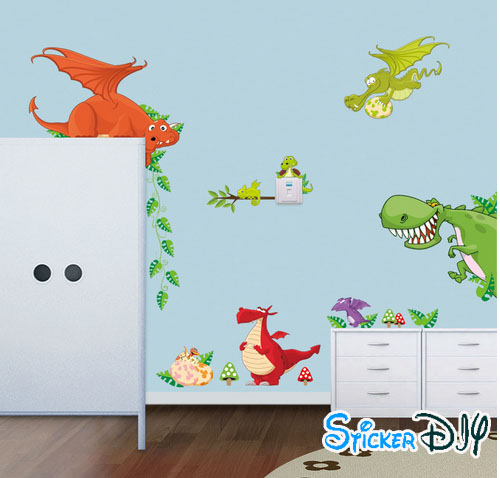 Transparent wall sticker สติ๊กเกอร์ติดผนัง Dinosaur สไตล์ A (กว้าง55cm.xสูง40cm.)