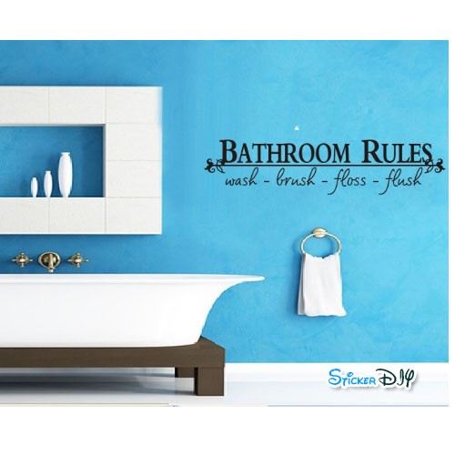 Vinyl wall sticker สติ๊กเกอร์ติดผนัง Bathroom Rules (กว้าง60cm.xสูง13cm.)