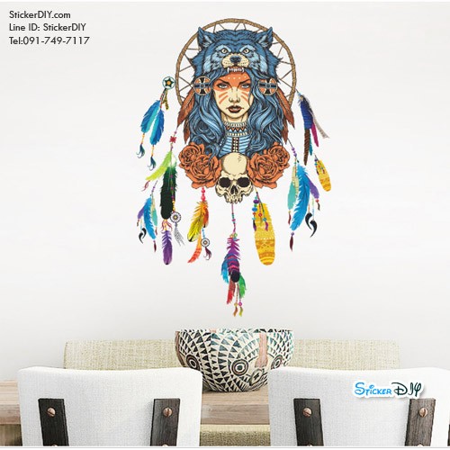 Transparent wall sticker สติ๊กเกอร์ติดผนัง Dreamcatcher สไตล์E (กว้าง40cm.xสูง62cm.)