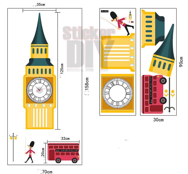 ลดราคา Bigsize Wall clock sticker สติ๊กเกอร์นาฬิกาติดผนัง Big Ben (กว้าง70cm.xสูง158cm.)