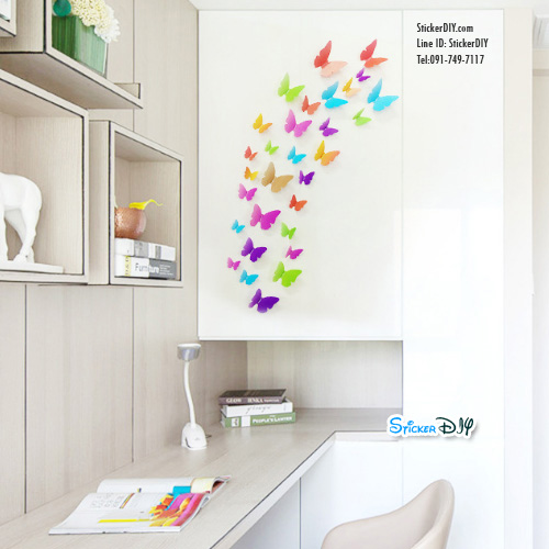 PVC Transparent wall sticker สติ๊กเกอร์ติดผนัง 3D butterfly HD006 (กว้างfree.xสูงfree.)