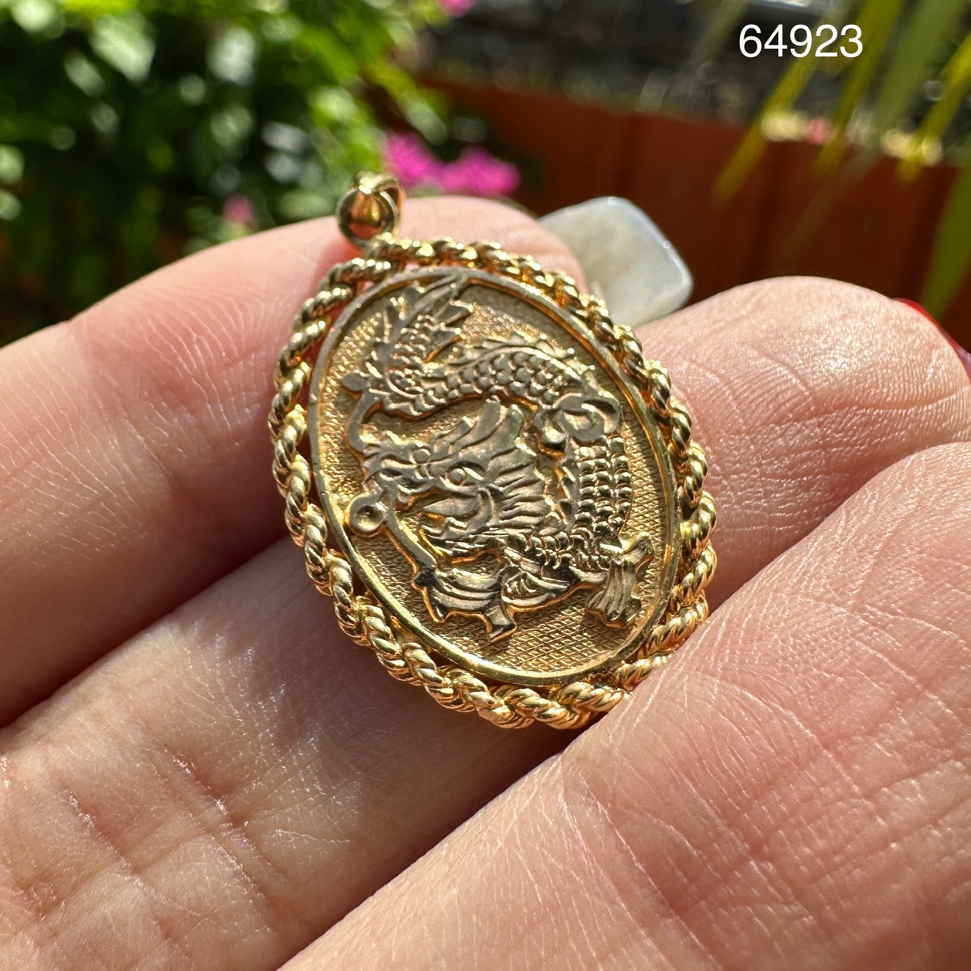 รหัส 64923 จี้ มังกร ด้านหลัง อักษรจีน ทอง14K นน. 3.32 g