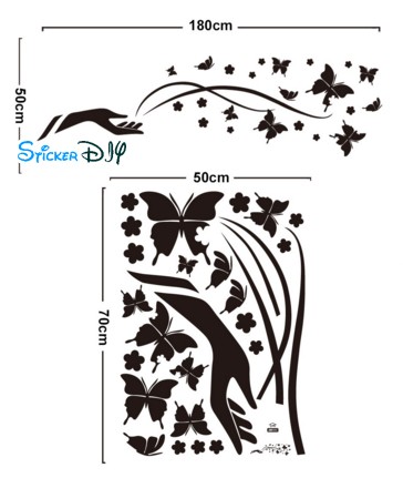 Transparent wall sticker สติ๊กเกอร์ติดผนัง Magic butterfly (กว้าง180cm.xสูง50cm.)