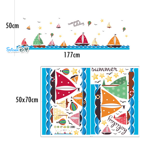 Transparent Wall Sticker สติ๊กเกอร์ติดผนังแต่งขอบ เรือใบ XL7176(กว้าง177cm.xสูง50cm.)