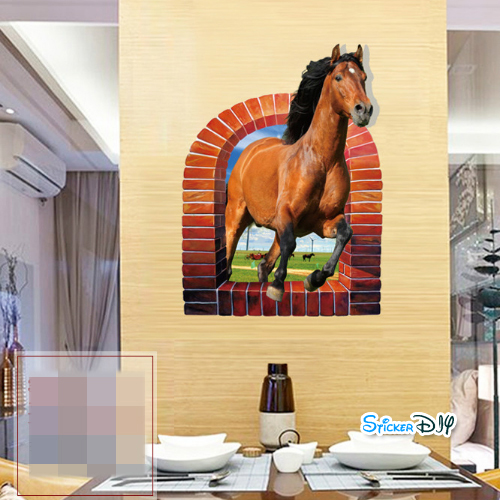 Transparent wall sticker สติ๊กเกอร์ติดผนัง 3D ม้าเร็ว "ธุรกิจการค้า,การงานประสบความสำเร็จเร็ว" (กว้าง58cm.xสูง78.5cm)