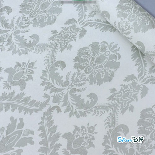 (กว้าง45cm.xยาว10m.)Wallpaper sticker วอลเปเปอร์แบบกาวในตัว ลายหลุยส์ สไตล์R สีขาว