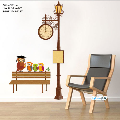 Transparent wall sticker สติ๊กเกอร์ติดผนัง เสาไฟ "Owl" (กว้าง85cm.xสูง140cm.)