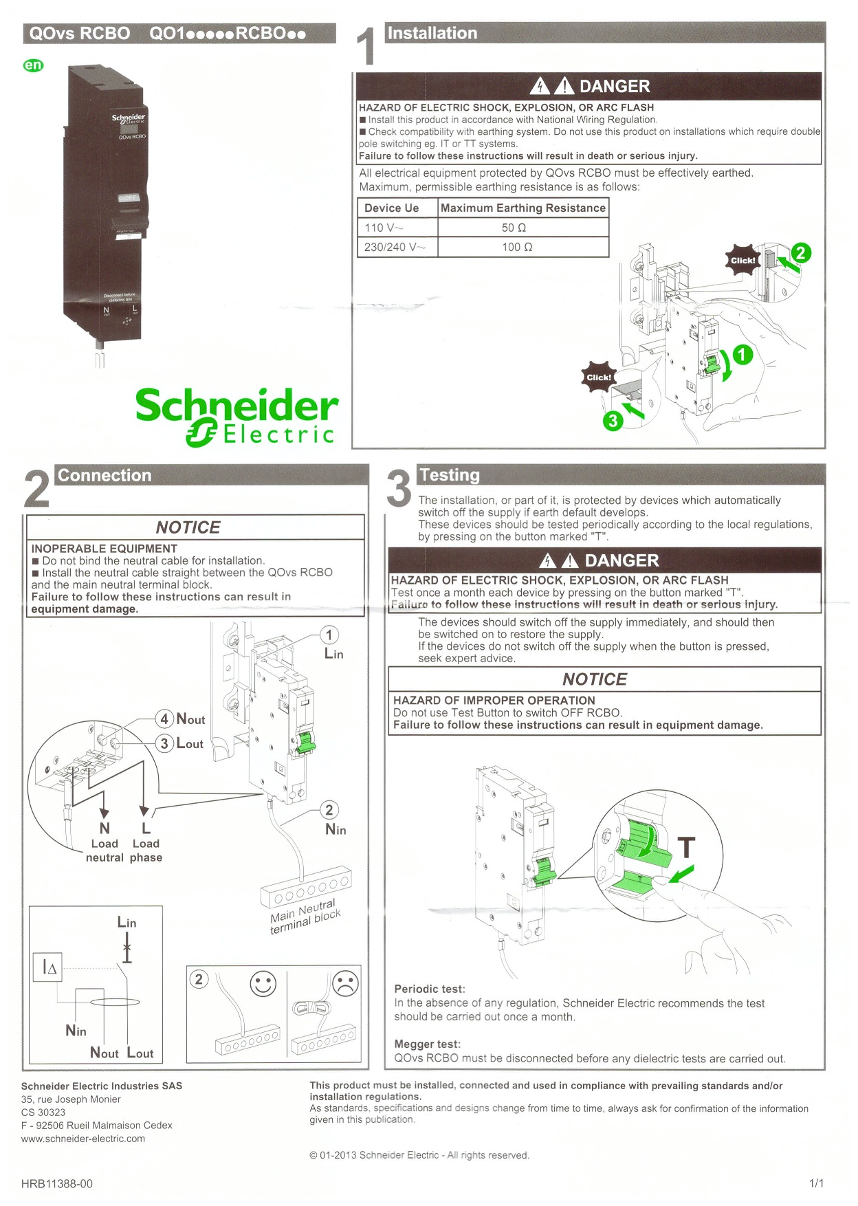 ลูกเบรกเกอร์ย่อย 1P กันไฟดูด (RCBO) 10-40A 30mA "Schneider"