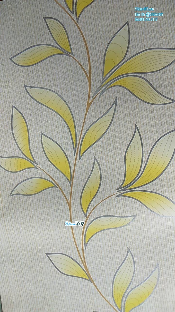 (กว้าง45cm.xยาว10m.)Wallpaper sticker วอลเปเปอร์แบบกาวในตัว ไม้เลื้อยสีเหลือง