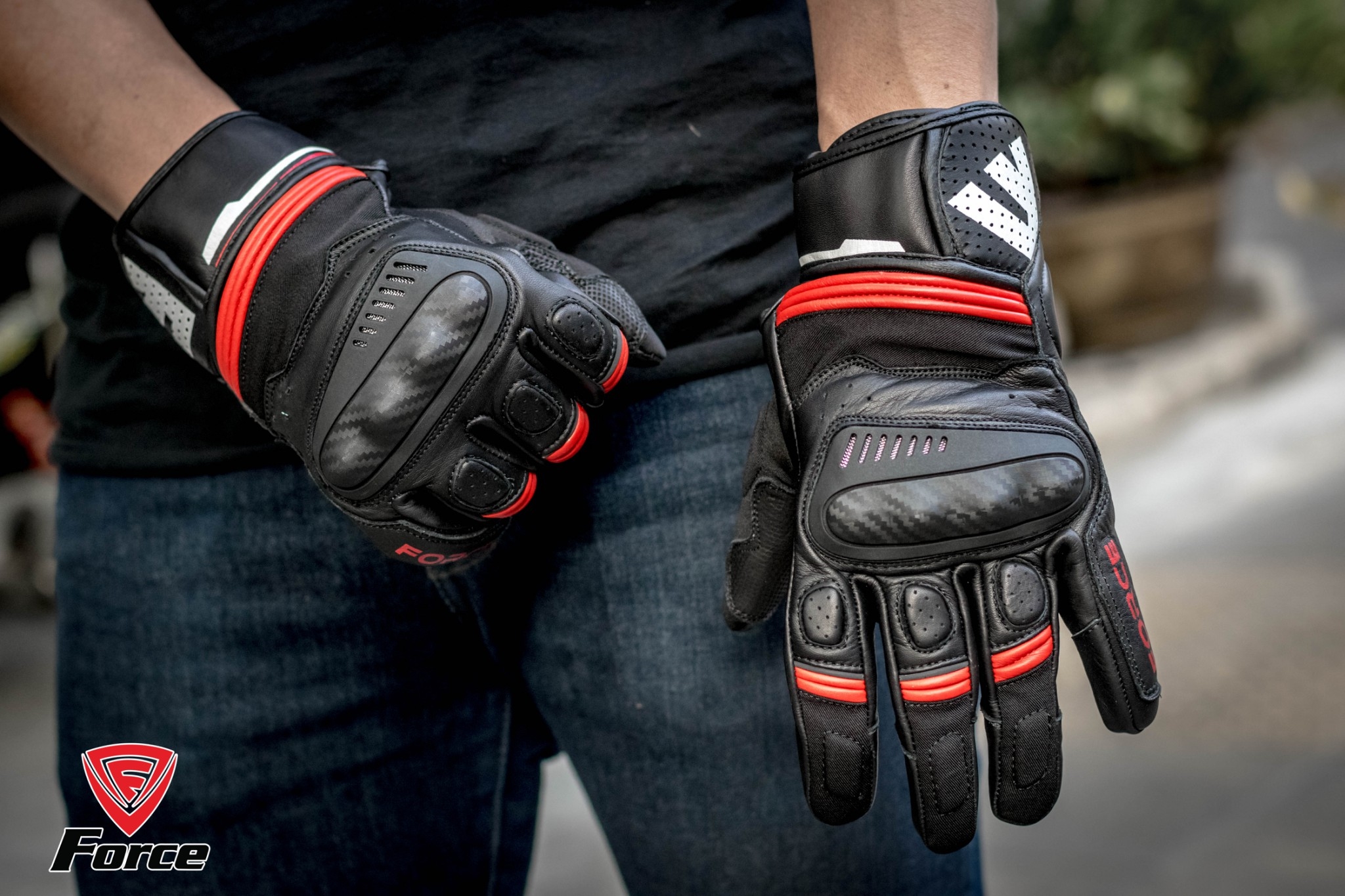 ถุงมือ force รุ่น Alpine Gloves made of Cowhide (Black/Red)