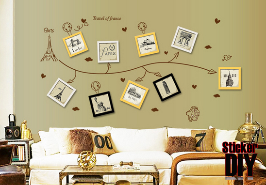 Transparent Wall Sticker สติ๊กเกอร์ติดผนัง Travel of france (กว้าง80cm.xยาว160cm.)