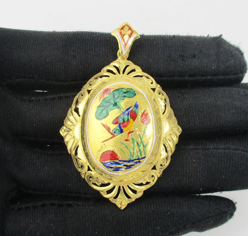รหัส 56169 จี้ ทองลงยา ฉลลุาย นกแก้ว ทอง90 งานเก่า หลุดจำนำ สวยมาก นน. 7.12 g