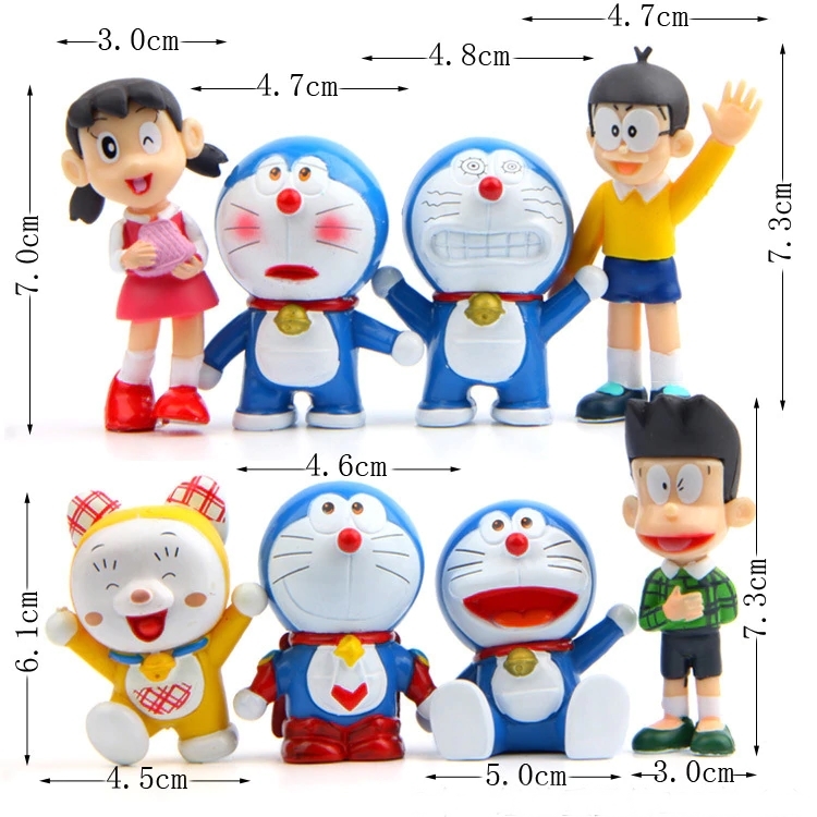Action Figure โมเดลโดเรม่อน โดเรมี โนบิตะ ชิสุกะ ซุเนโอะ เซ็ต 8 ตัว ขนาดความสูง 6-7 ซม.
