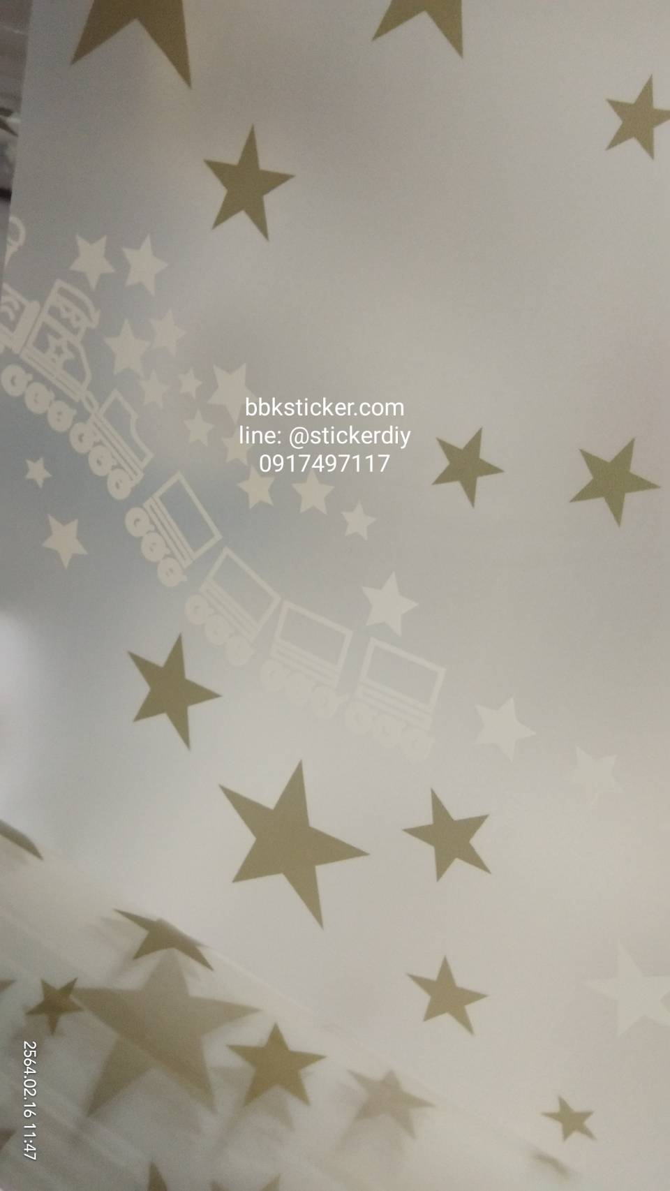 (กว้าง90cm.xยาว45cm.) สติ๊กเกอร์ฝ้าติดกระจก แบบมีกาวในตัว Gloden star