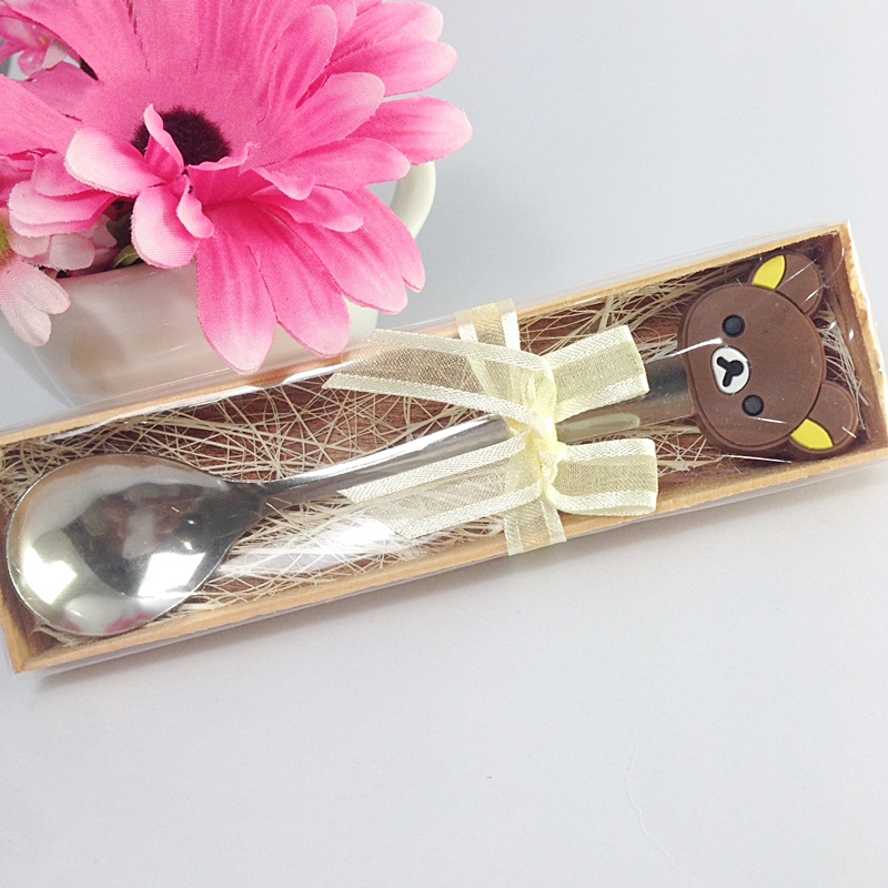 ช้อนปลายด้ามการ์ตูนน่ารัก ๆ แพ็คกล่องไม้ ผูกโบว์
