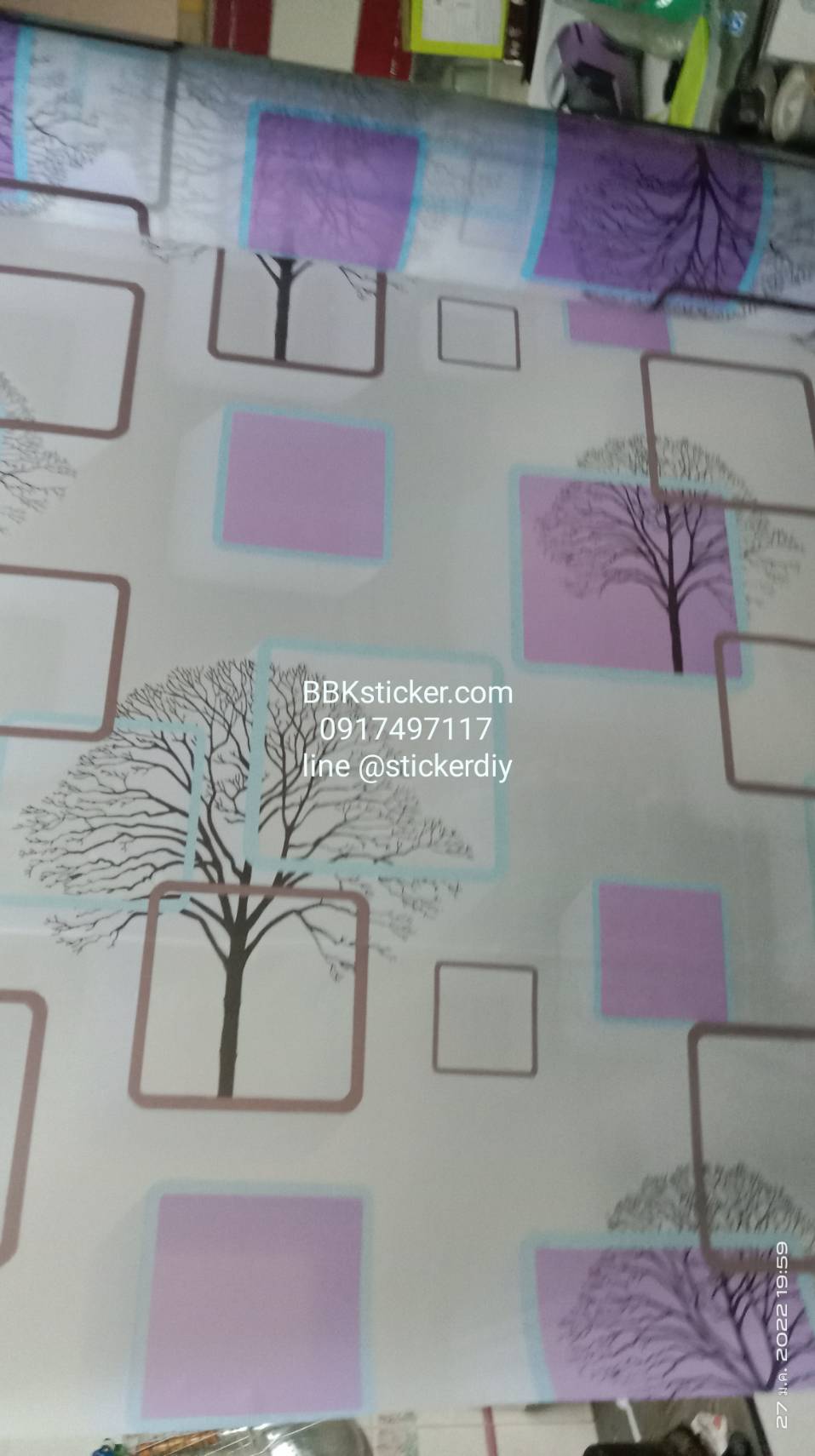 สติ๊กเกอร์ฝ้าติดกระจก แบบมีกาวในตัว 3D Tree สีม่วง (หน้ากว้าง 90cm) เมตรละ 89 บาท