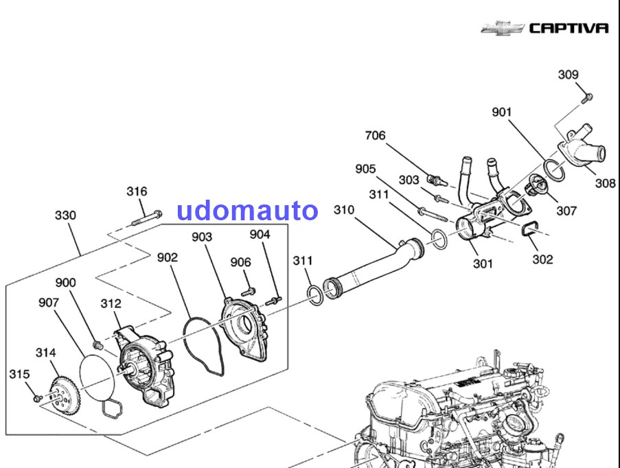 ฝาครอบวาล์วน้ำ,วาวล์น้ำทั้งชุด CAPTIVA 2.4L C140 ปี12-15 / Thermostat ,GMแท้