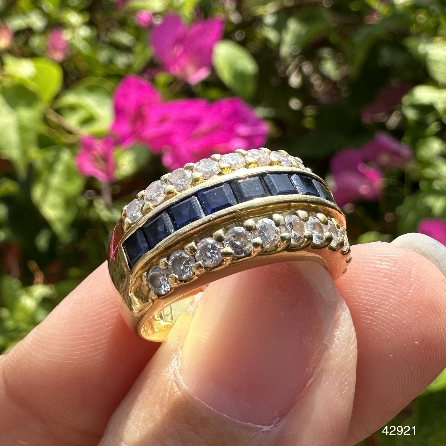 รหัส 42921 แหวน ไพลิน Princess ฝังเพชร 2 แถว 22 เม็ด 0.66 กะรัต ทอง18K งานสวยมาก นน. 7.47 g