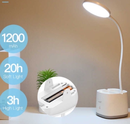 โคมไฟตั้งโต๊ะ พร้อมช่องใส่ของ LED 18 ดวง ไฟสีขาว ถนอมสายตา ปรับแสงได้ 3 ระดับ