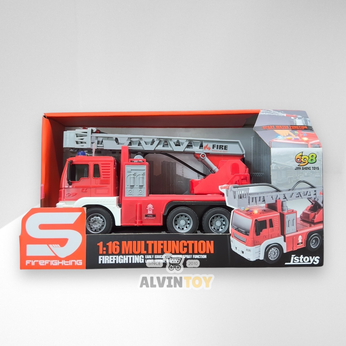 ของเล่น รถดับเพลิง ขนาดความกว้าง 25 cm. สูง 12 cm. มีเสียง มีไฟ ผลิตจากพลาสติกคุณภาพดี แข็งแรง ทนทาน สินค้าได้รับมาตรฐาน มอก.