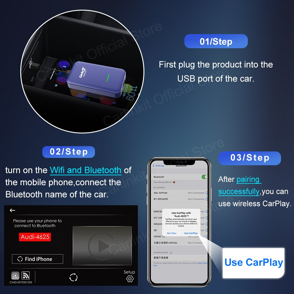 ของแท้ ส่งจาก กทม ประกันไทย Carlinkit 4.0-Wireless Apple CarPlay and Android auto Dongle for Factory Wired CarPlay
