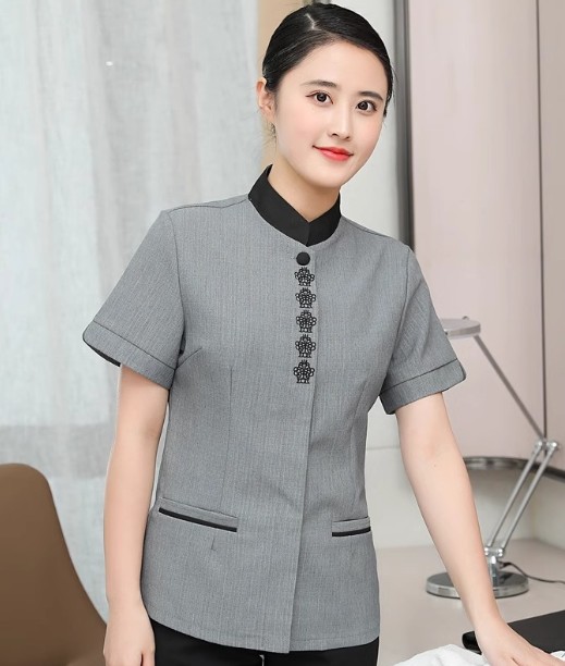 ชุดฟอร์มพนักงานทำความสะอาด เสื้อแม่บ้าน พ่อบ้าน เบลบอย สีเทาอ่อน สีเทาเข้ม สีเบส