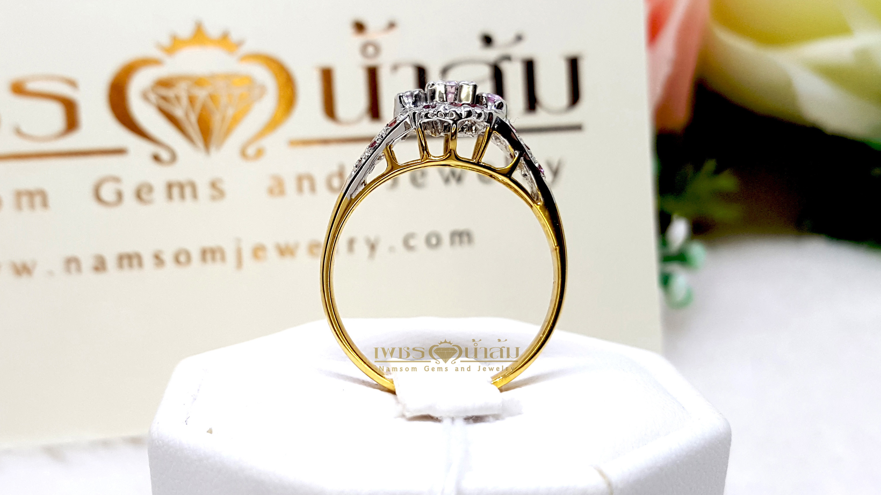 แหวนพิ้งซัฟฟาย Pink Sapphire สีสวยน้ำงาม ดูสวยหวาน ราคาเบาๆ บนตัวเรือนทองแท้ทั้งตัวเรือน