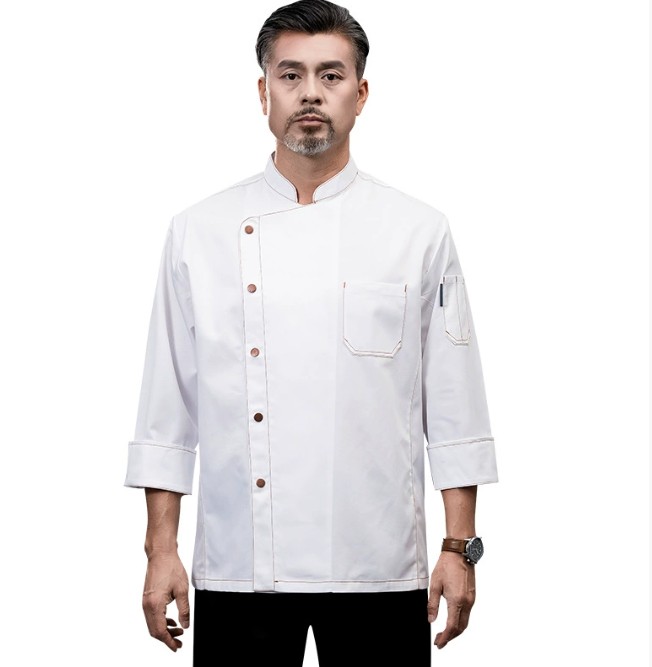 เสื้อเชฟแขนยาวระดับไฮเอนด์ ชุดเชฟห้องจัดเลี้ยงร้านอาหาร โรงแรม สียีนส์ สีดำ สีขาว สีเทา