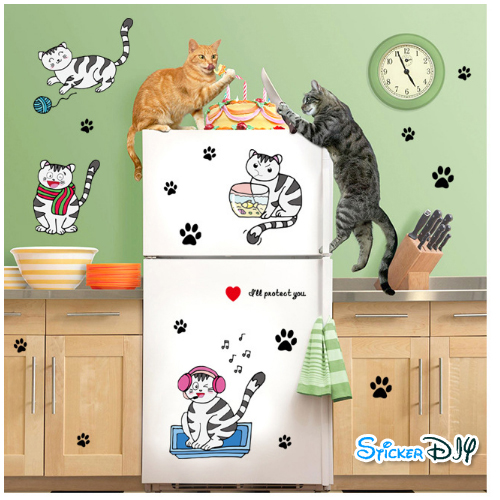 Transparent wall sticker สติ๊กเกอร์ติดผนัง Home has a cat (กว้าง75cm.xสูง111cm.)