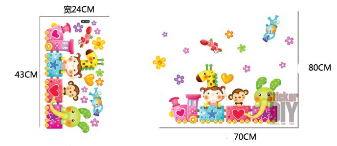 Wall Sticker สติ๊กเกอร์แต่งผนัง ขบวนรถไฟสัตว์น้อย (กว้าง70cm.xสูง80cm.)