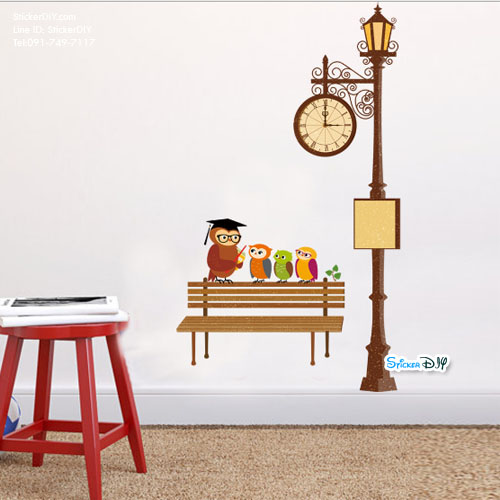 Transparent wall sticker สติ๊กเกอร์ติดผนัง เสาไฟ "Owl" (กว้าง85cm.xสูง140cm.)