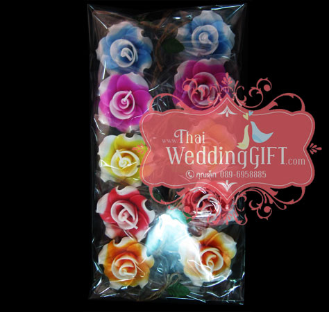 เทียนหอมลอยน้ำดอกกุหลาบ แพ็คถุงแก้ว ผูกเชือกพร้อมใบไม้