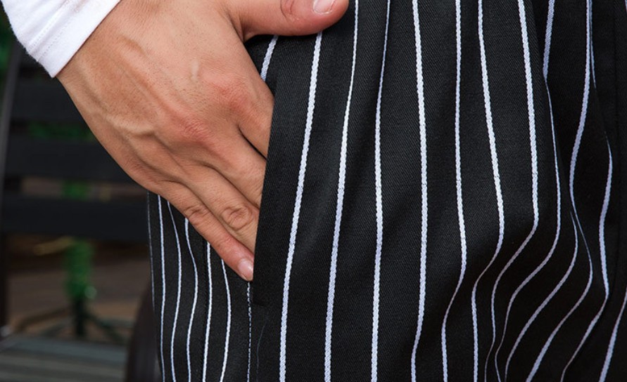 กางเกงทำงานผู้ชาย กางเกงขายาวทรงตรง กางเกงทำงานพนักงานเสิร์ฟในครัว กางเกงขายาวลายทางขาวดำ