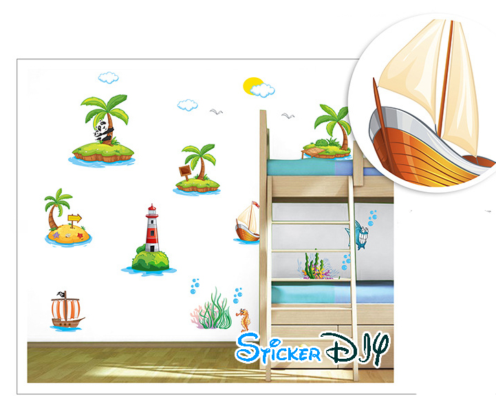 Transparent wall sticker สติ๊กเกอร์ติดผนัง Panda Island (กว้าง170cm.xสูง100cm.)