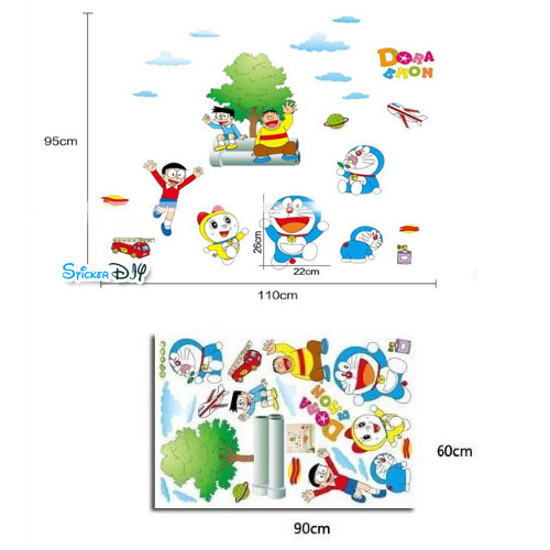 Transparent Wall Sticker สติ๊กเกอร์ติดผนัง Doraemon และผองเพื่อน (กว้าง110cm.xสูง95cm.)