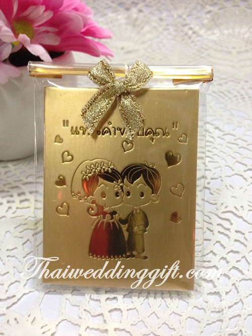 สมุดโน๊ตปกทอง ลายบ่าวสาว แพ็คถุงแก้วติดโบว์ พร้อมป้ายชื่อ