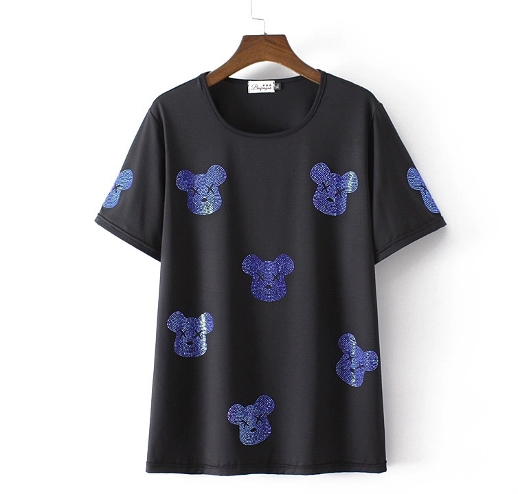 P10911 เสื้อยืดแฟชั่นทรงปล่อย ผ้ายืดเนื้อนิ่ม ปักคริสตัล 3 สี