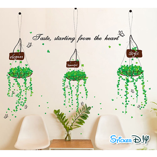 Transparent wall sticker สติ๊กเกอร์ติดผนัง กระถางต้นไม้ห้อย Taste (กว้าง76cm.xสูง109cm.)