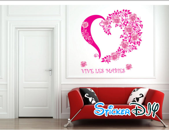 Transparent wall sticker สติ๊กเกอร์ติดผนัง VIVE LES MABIE หัวใจชมพู (กว้าง130cm.xสูง80cm.)