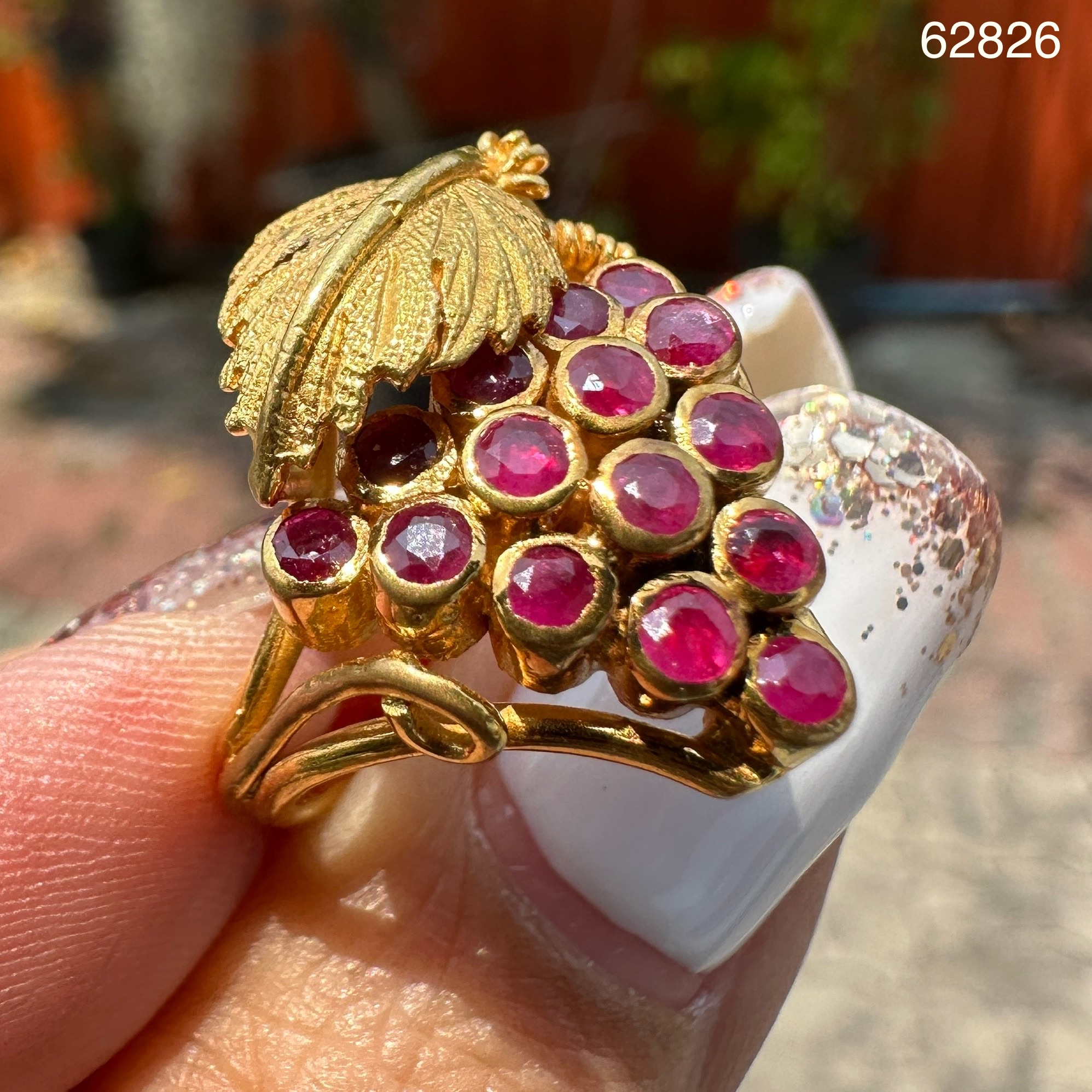 รหัส 62826 แหวน ทับทิม พม่า พวงองุ่น ทอง75-90% ขนาด 49 เพชรสวย ไฟดี นน. 7.91 g