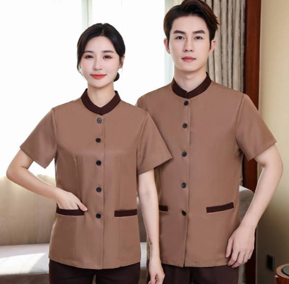 ชุดแม่บ้าน ชุดพนักงานทำความสะอาด สีเทาเข้ม สีเทาอ่อน สีน้ำตาล