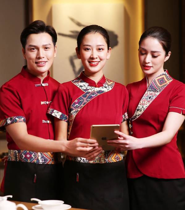 ชุดพนักงานร้านอาหารจีน ชุดฟอร์มพนักงานต้อนรับ เสื้อพนักงานเสริฟ