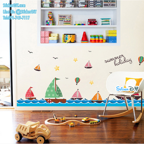 Transparent Wall Sticker สติ๊กเกอร์ติดผนังแต่งขอบ เรือใบ XL7176(กว้าง177cm.xสูง50cm.)