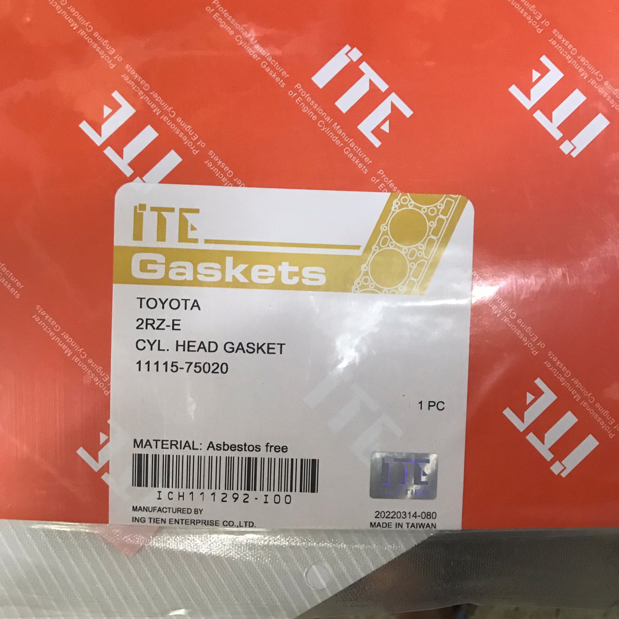 ประเก็นฝาสูบ TOYOTA 2RZ-E โตโยต้า ICH111292-I00 / 11115-75020 (แบบไฟเบอร์) ITE