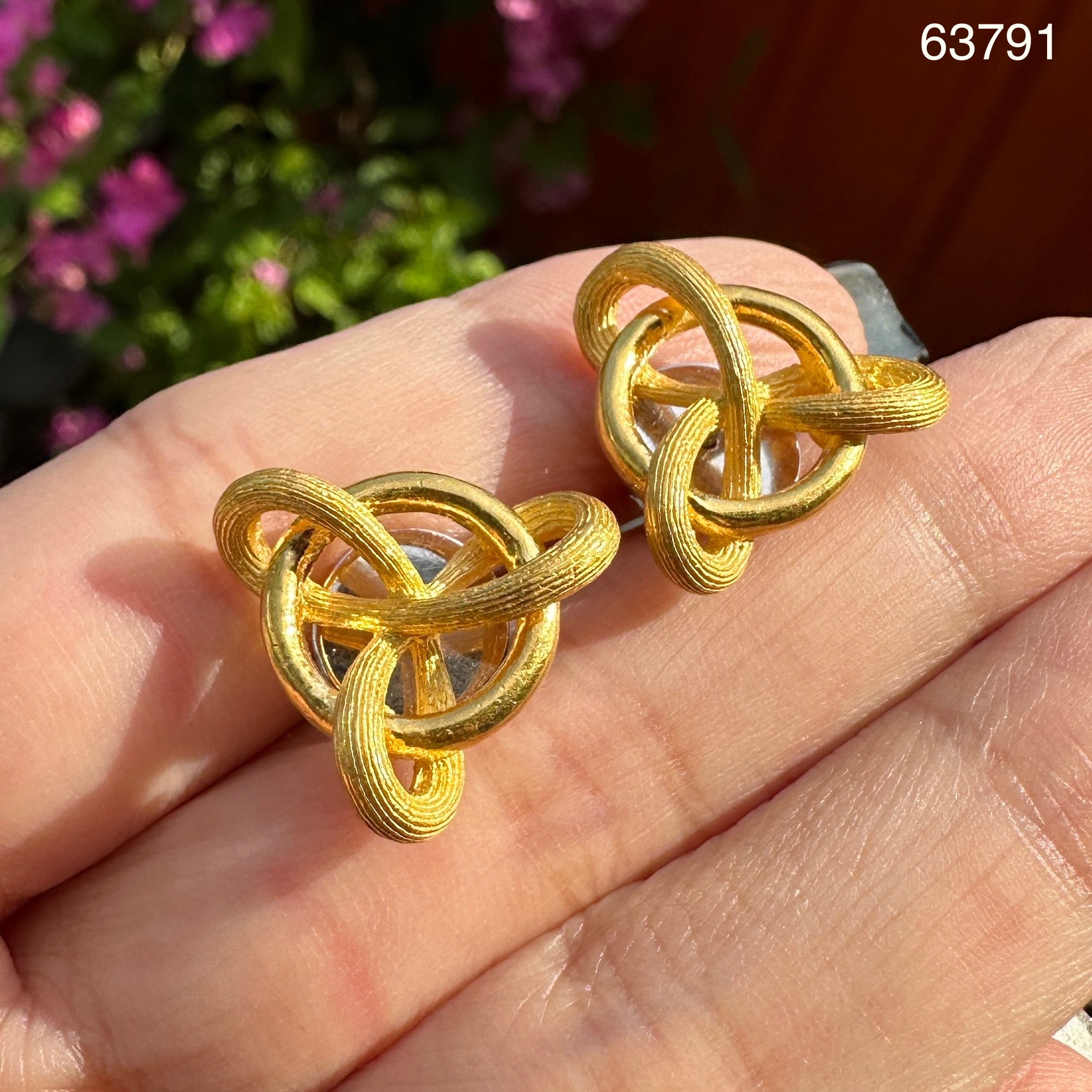 รหัส 63791 ต่างหู Prima Gold ทอง24K ลายสาน แป้นทอง14K นน. 12.31 g