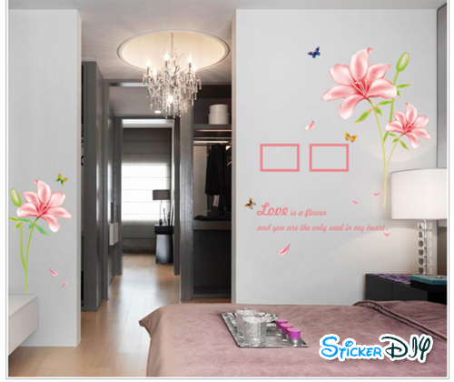 Transparent wall sticker สติ๊กเกอร์ติดผนัง Love is a flower สีชมพู (กว้าง170cm.xสูง95cm.)