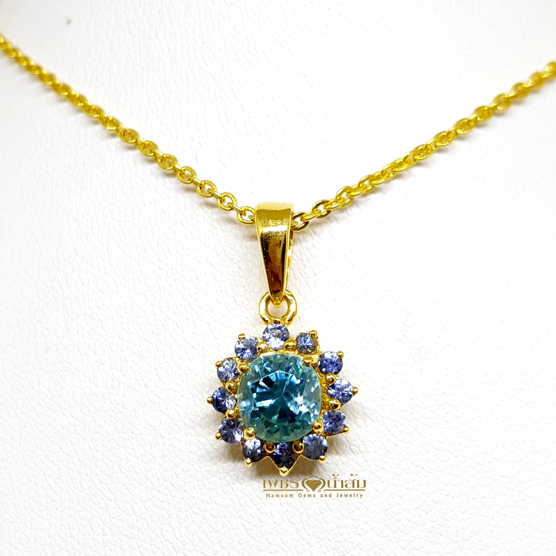 จี้พลอยเพทาย Blue Zircon สีสวยน้ำงาม งานคลาสสิก น่ารัก